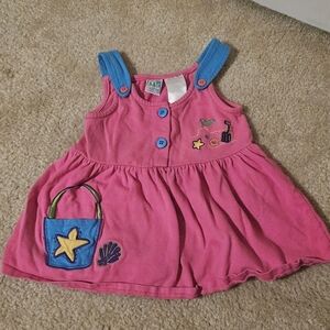 McBaby Vintage Baby Girls 18 Months Dress Beach Summer Embroidered Pink Blue 90s